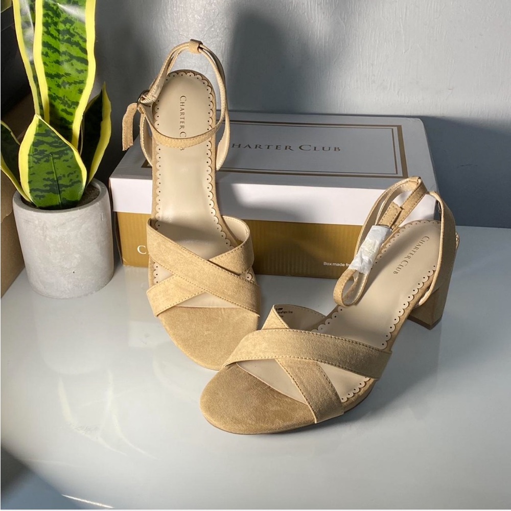 Charter Club‎ Women's Beige Block Heel Sandals